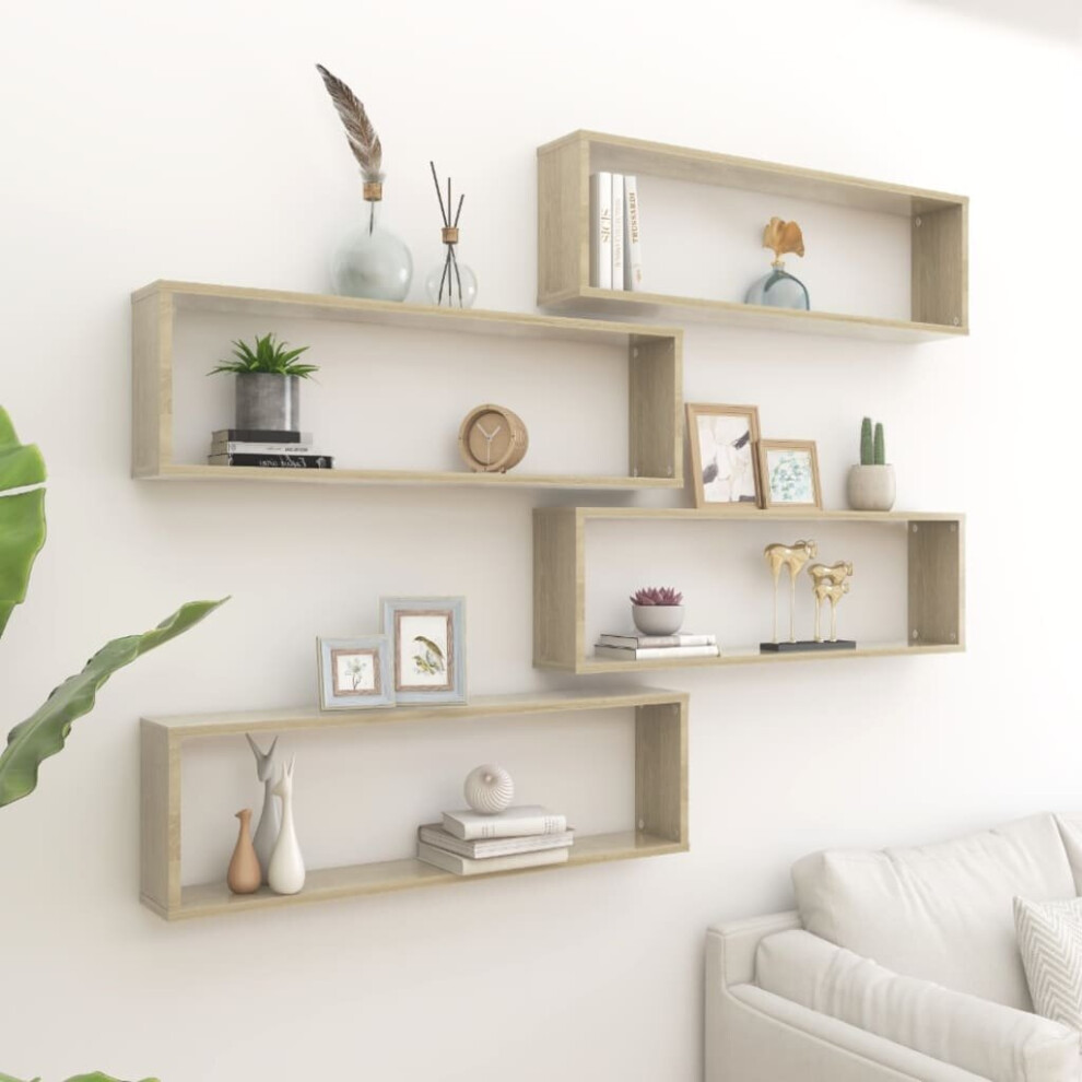 vidaXL 4x Wall Cube Shelves Sonoma Oak Chipboard Storage Hanging Floating Unit