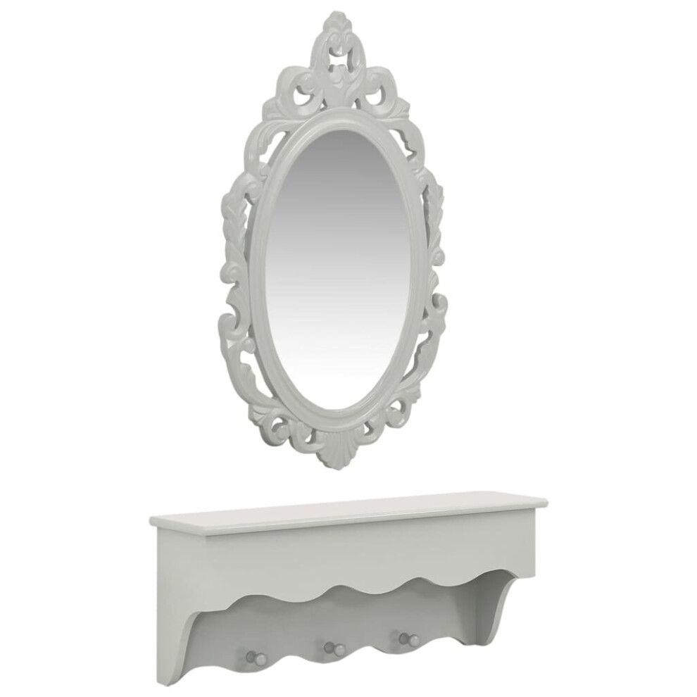 vidaXL Wall Shelf Set for Keys&Jewelery with Mirror & Hooks Grey Wall Cabinet