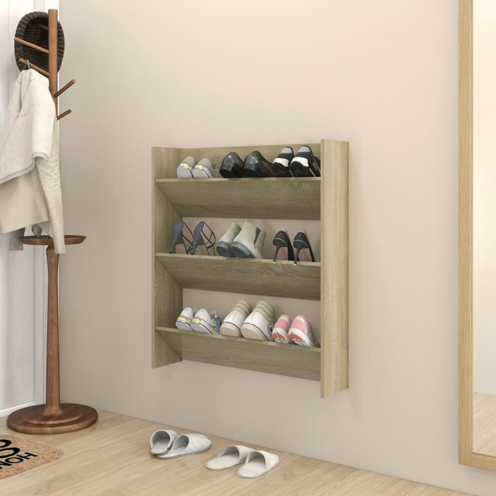 vidaXL Wall Shoe Cabinet Sonoma Oak Chipboard Shoe Storage Organiser Shelf