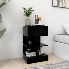 vidaXL Bedside Cabinet Black Engineered Wood Table Nightstand Storage Cabinet