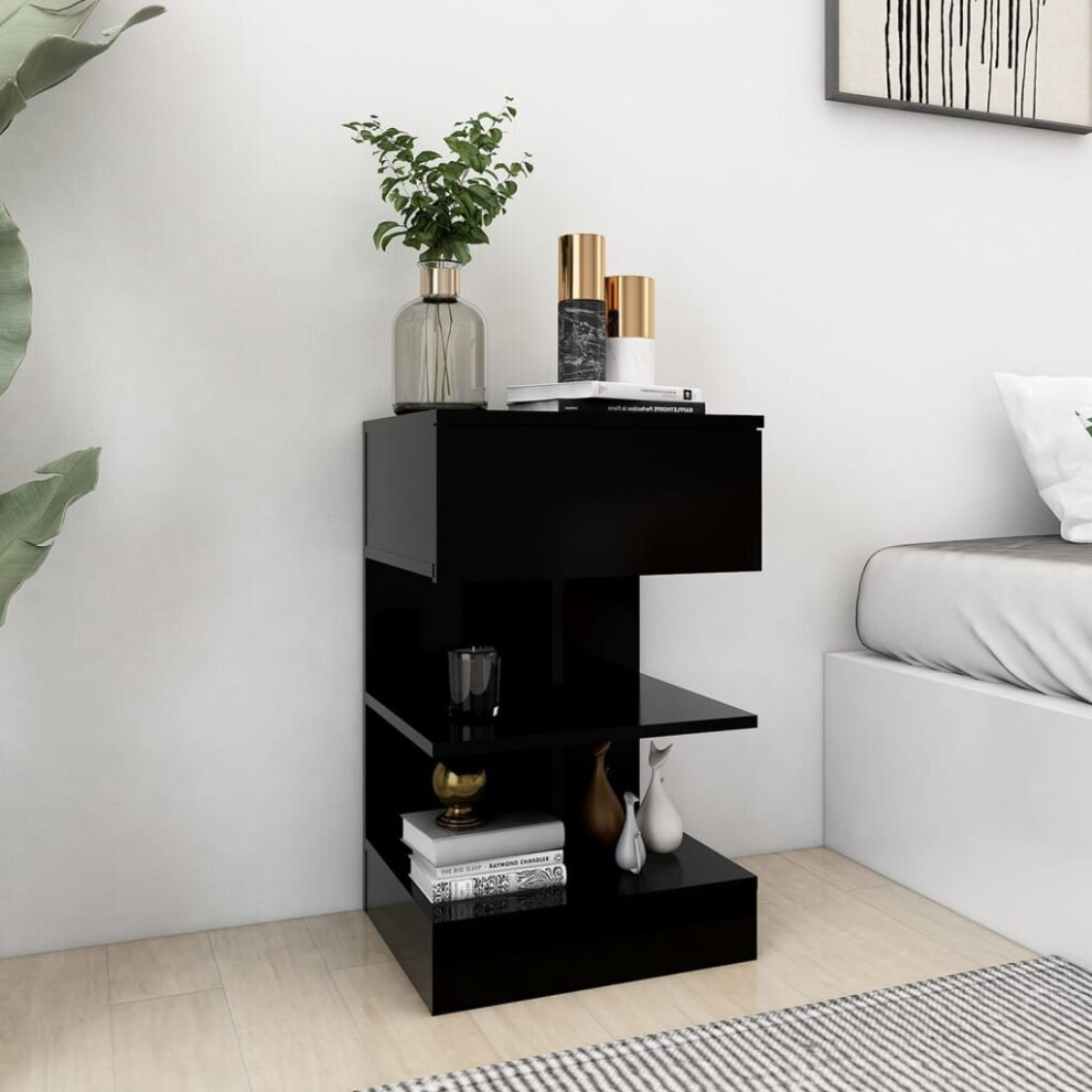 Vidaxl Bedside Cabinet Black Engineered Wood Table Nightstand Storage Cabinet