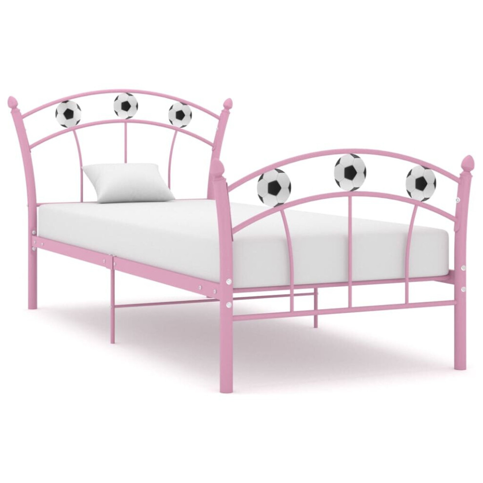 vidaXL Bed Frame with Football Design Pink Metal 90x200 cm Bed Base Bedstead