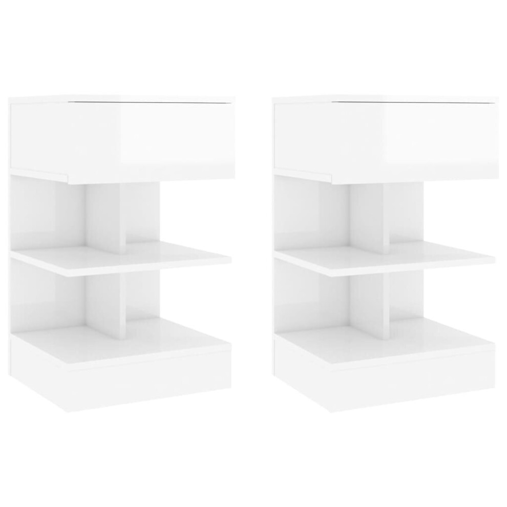 vidaXL 2x Bedside Cabinets High Gloss White Side Table Nightstand Bed Cabinet