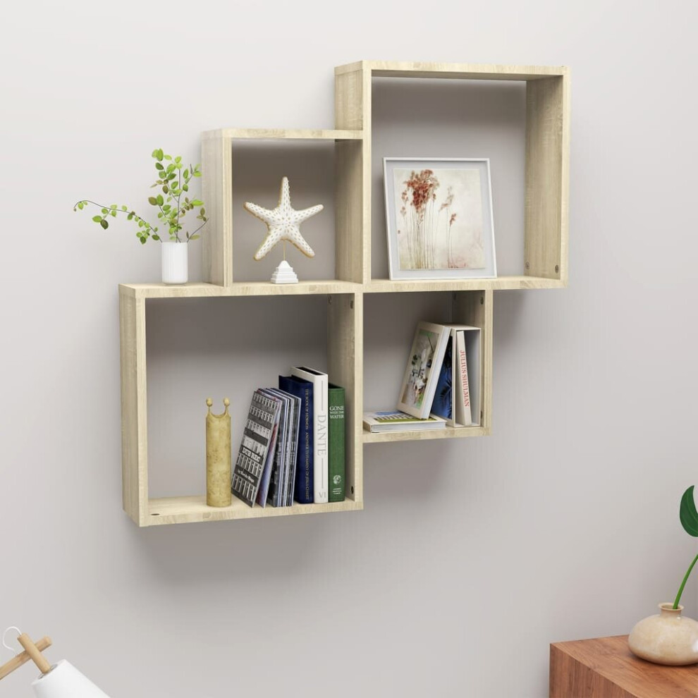 vidaXL Wall Cube Shelf Sonoma Oak Chipboard Home Wall-Mounted Hanging Shelf