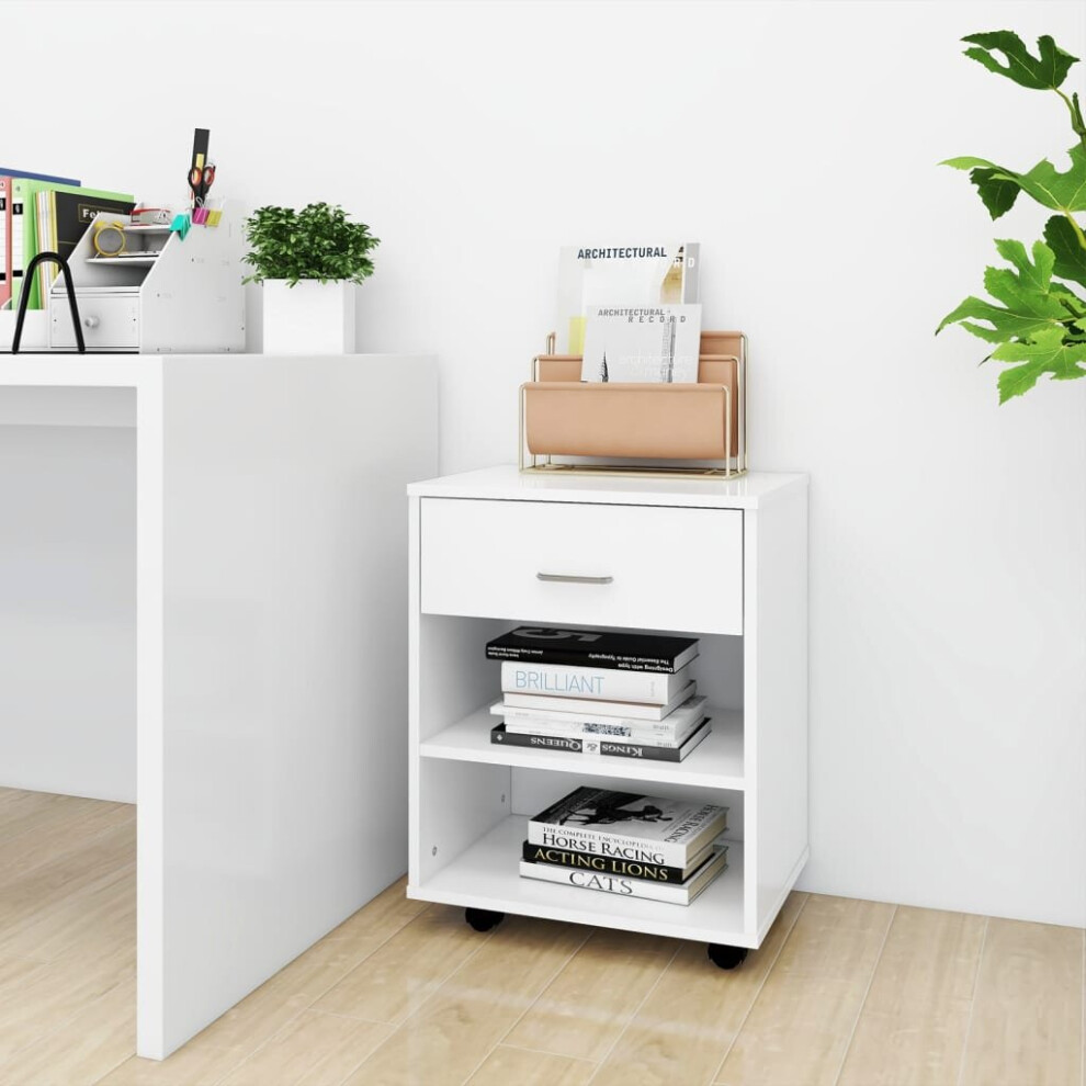vidaXL Rolling Cabinet White Engineered Wood Drawer Rolling Office Cabinet