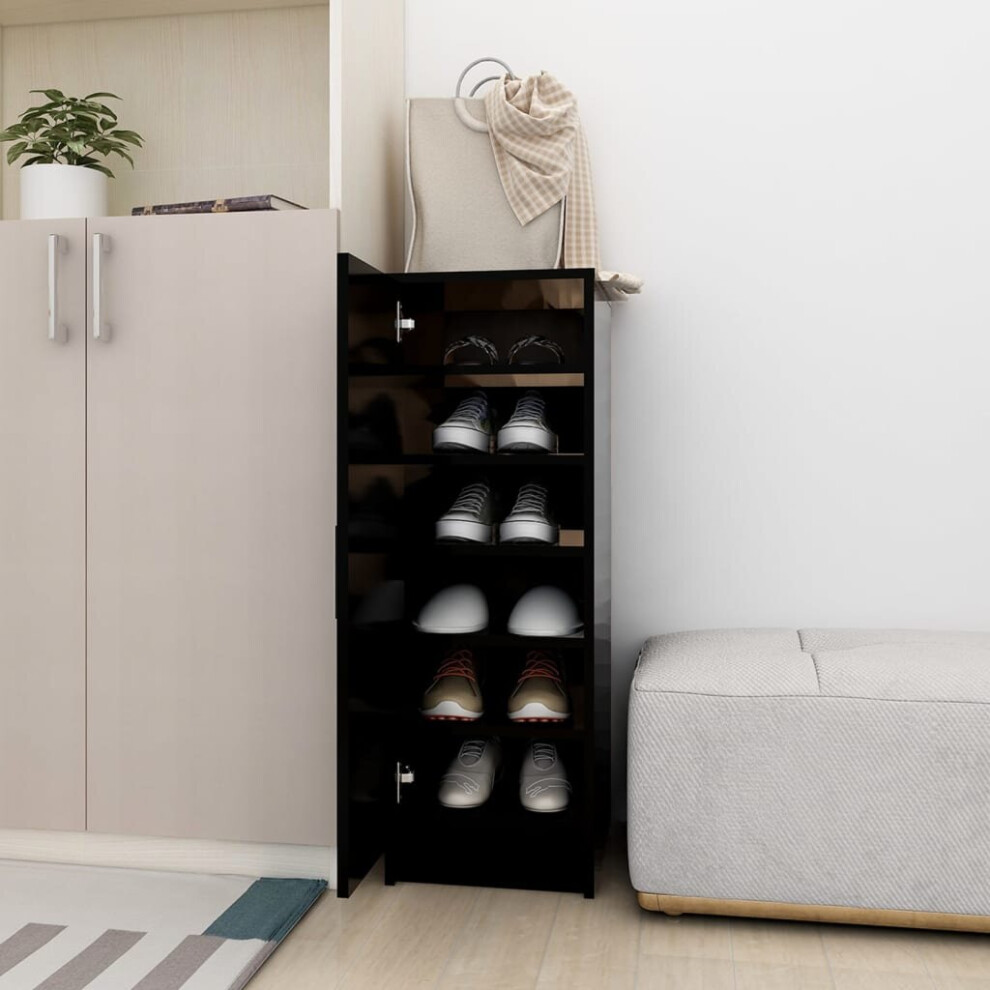 vidaXL Shoe Cabinet Black Engineered Wood Household Shoe Storage Shelf Rack