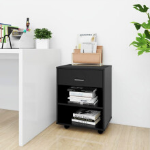 vidaXL Rolling Cabinet Black Engineered Wood Drawer Rolling Office Cabinet