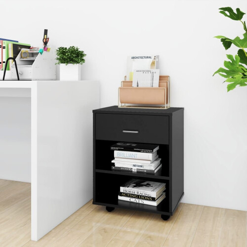 VidaXL vidaXL Rolling Cabinet Black Engineered Wood Drawer Rolling Office Cabinet