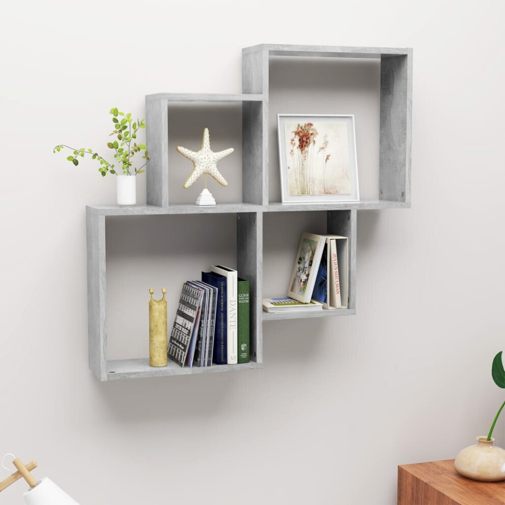 vidaXL Wall Cube Shelf Concrete Grey Chipboard Home Wall-Mounted Hanging Shelf