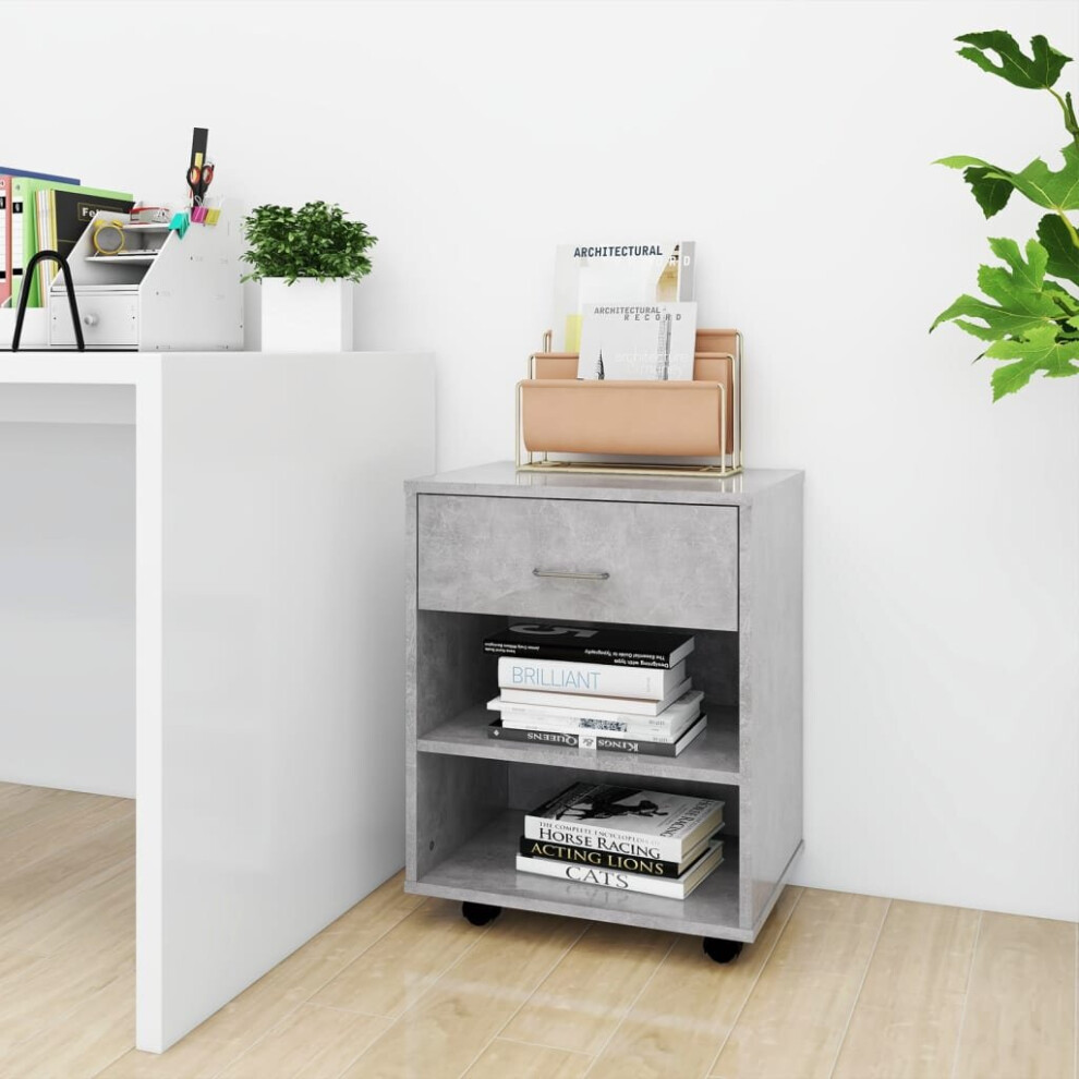 vidaXL Rolling Cabinet Concrete Grey Chipboard Home Drawer Rolling Cabinet