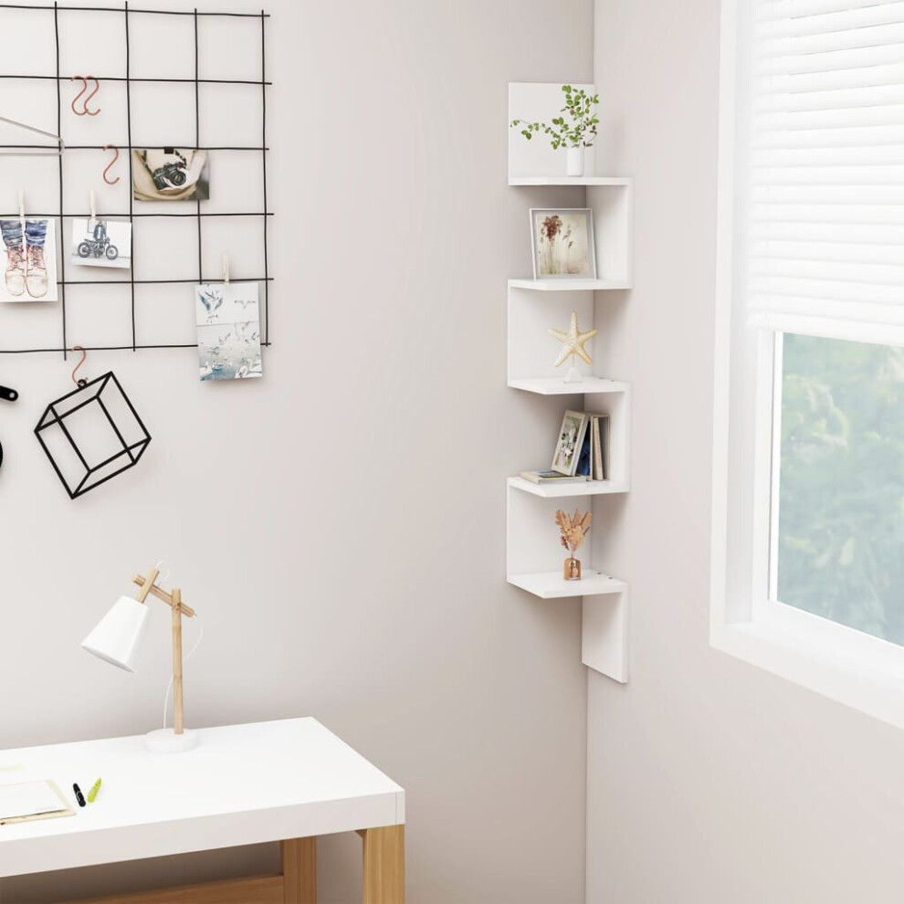 vidaXL Wall Corner Shelf White Engineered Wood Indoor Hanging Wall Rack Shelf