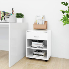 vidaXL Rolling Cabinet High Gloss White Engineered Wood Drawer Rolling Cabinet