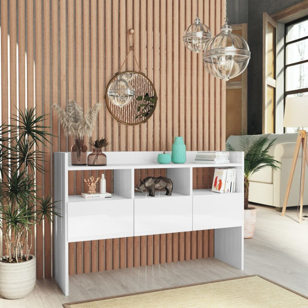 vidaXL Sideboard High Gloss White Engineered Wood Storage Cabinet Organiser