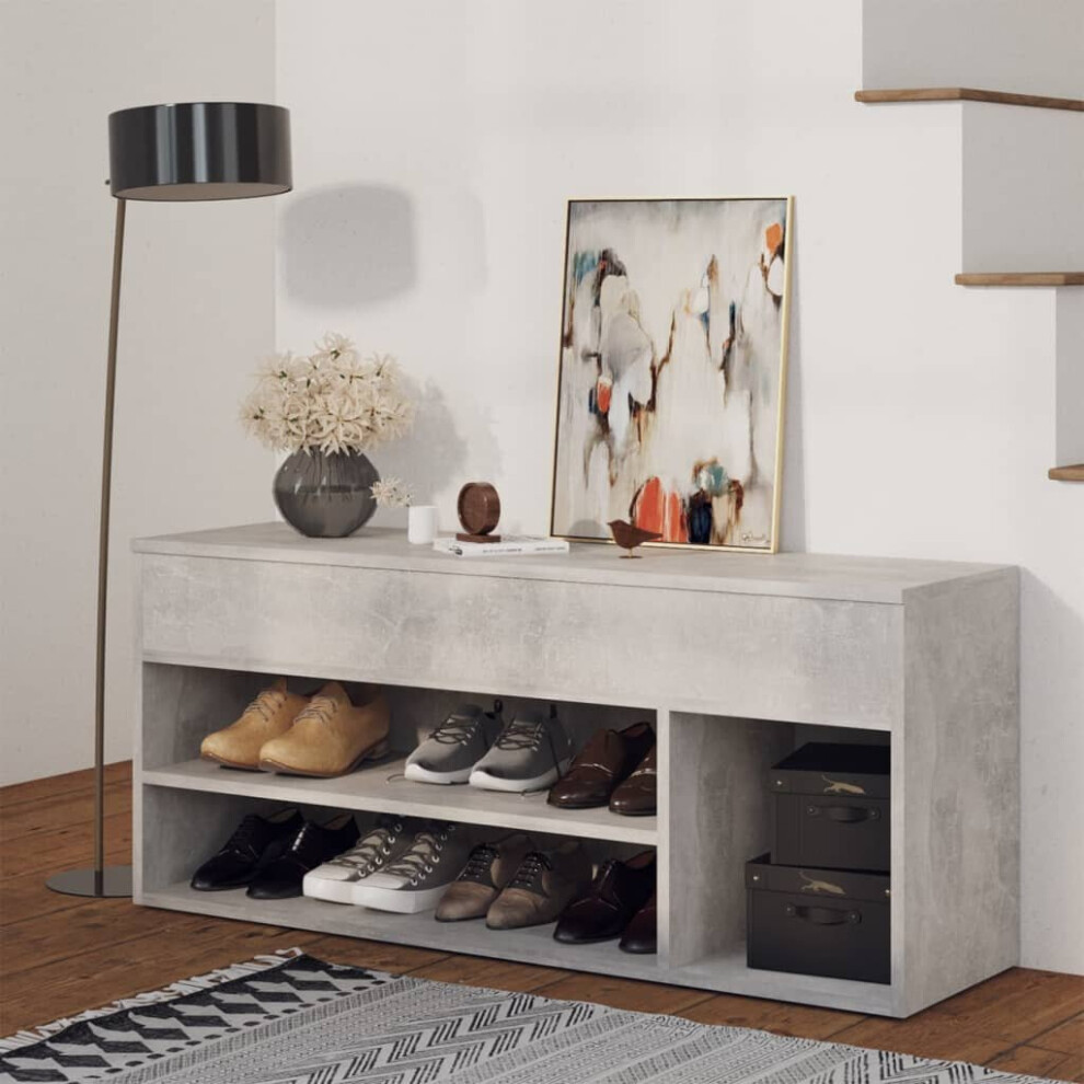 vidaXL Shoe Bench Concrete Grey Chipboard Home Shoe Cabinet Hall Bench Set