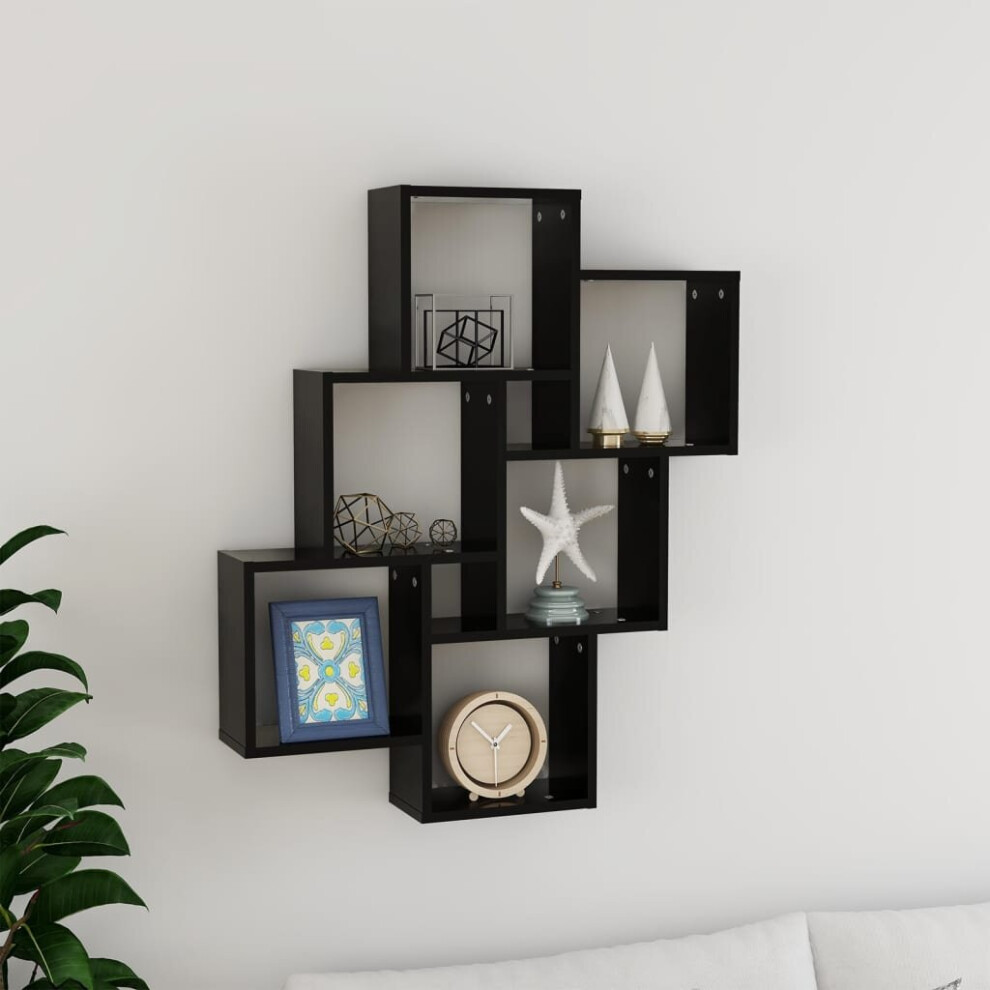 vidaXL Wall Cube Shelf Black Chipboard Wall-Mounted Hanging Floating Shelf