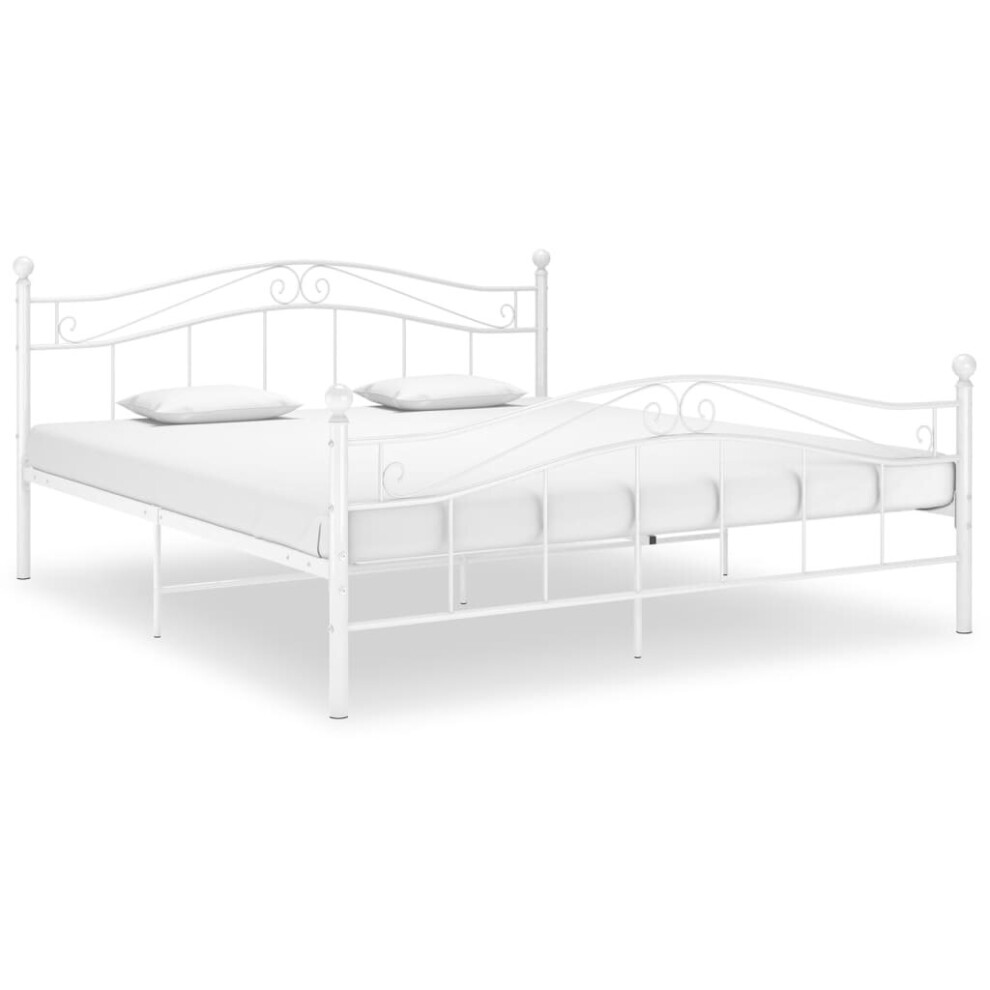 vidaXL Bed Frame White Metal 140x200 cm Home Bedroom Furniture Double Bed Base