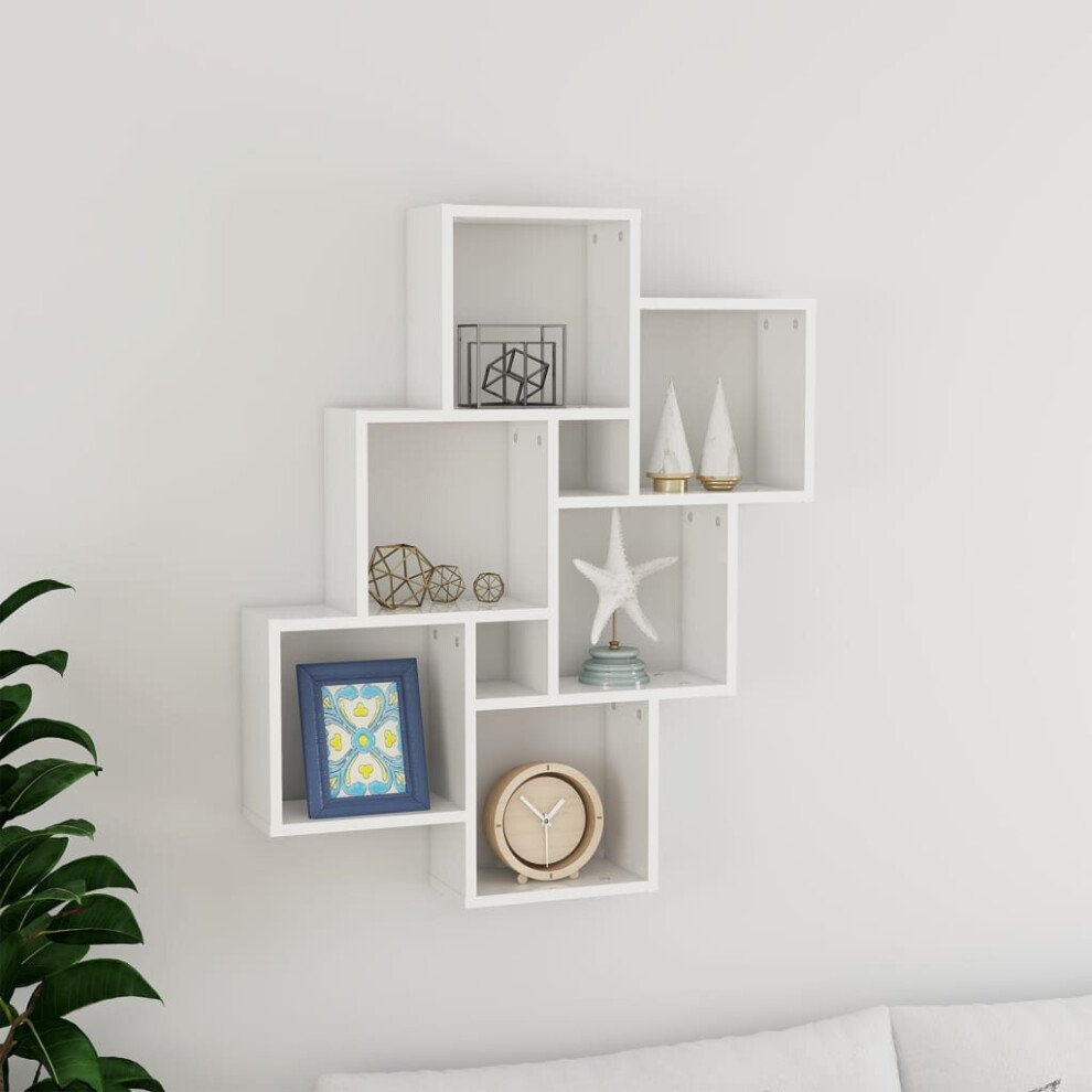 vidaXL Wall Cube Shelf High Gloss White Chipboard Wall-Mounted Hanging Shelf