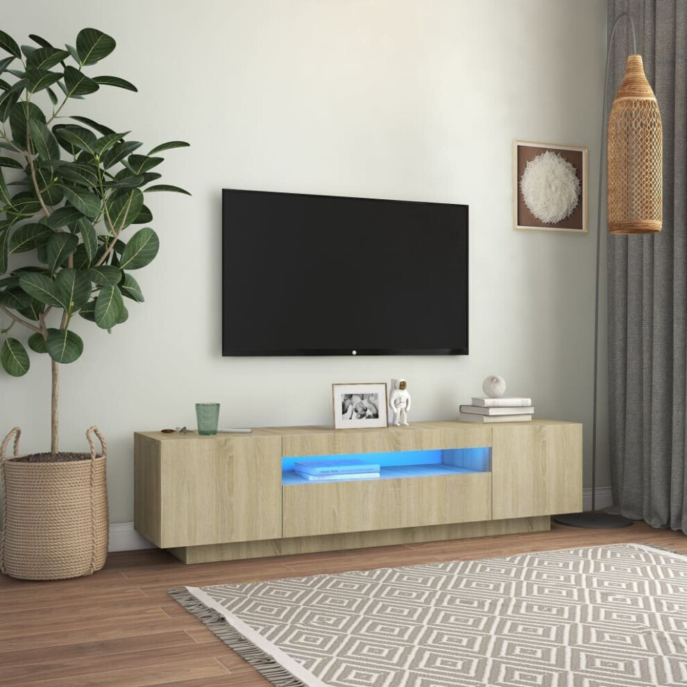 vidaXL TV Cabinet with LED Lights Sonoma Oak 160x35x40 cm Hifi Cabinet TV Unit