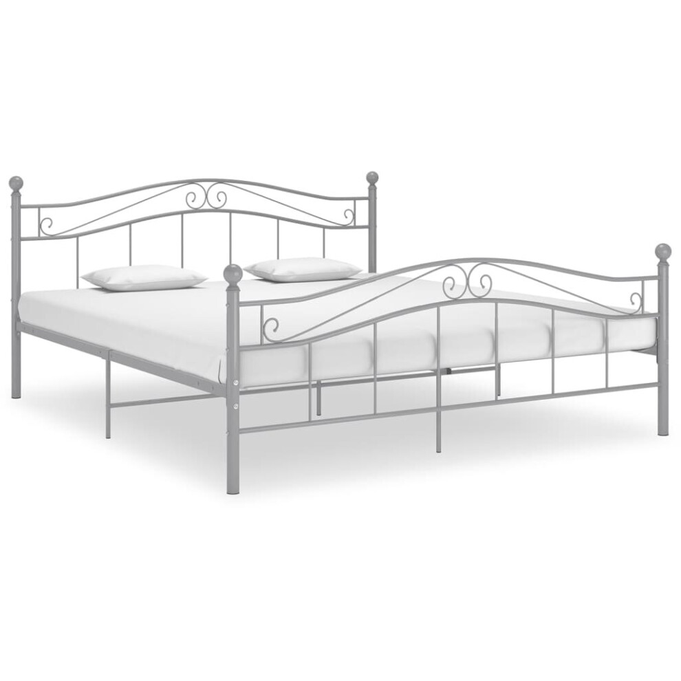 vidaXL Bed Frame Grey Metal 140x200 cm Home Bedroom Furniture Double Bed Base