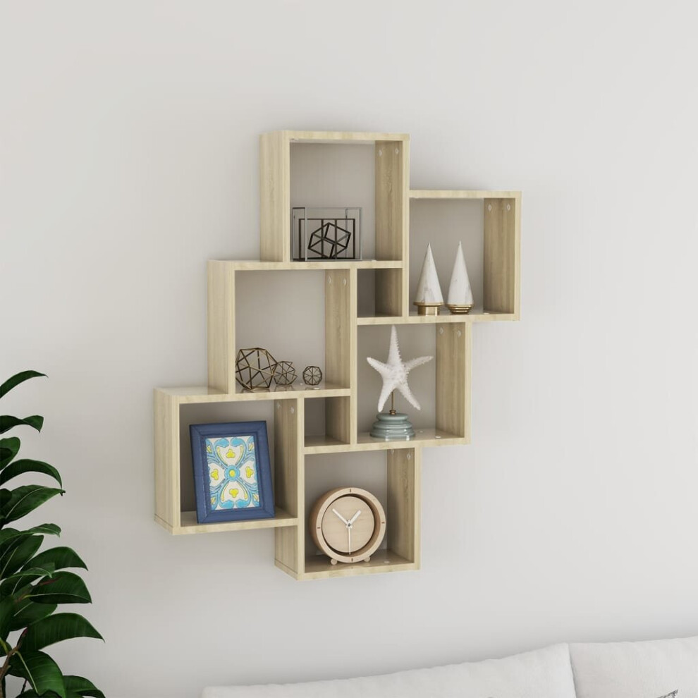 vidaXL Wall Cube Shelf Sonoma Oak Chipboard Wall-Mounted Hanging Cube Shelf