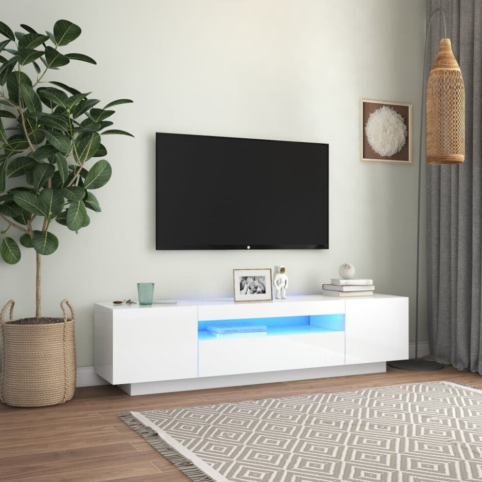 vidaXL TV Cabinet with LED Lights High Gloss White 160x35x40 cm Hifi Cabinet