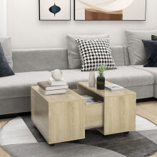 vidaXL Sonoma Oak Extendable Coffee Table with Wheels - 60x60x38 cm, 1 Compartment, Chipboard, 806861
