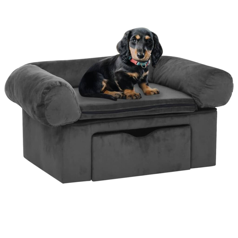 vidaXL Dog Sofa with Drawer Dark Grey Plush Pet Supplies Dog Cat Couch Sofa