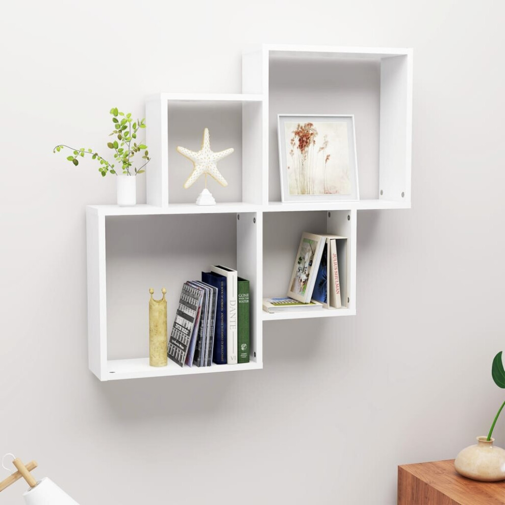 vidaXL Wall Cube Shelf White Chipboard Wall-Mounted Floating Hanging Shelf