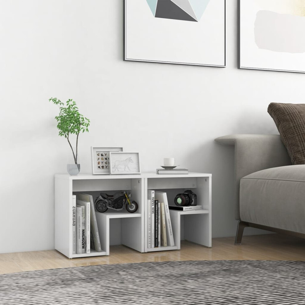Vidaxl 2X Bed Cabinets White Engineered Wood Bedside Cabinet Table Nightstand