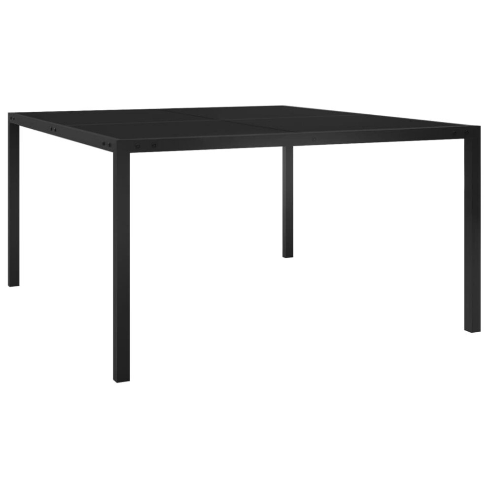 vidaXL Garden Table Steel and Glass Black Outdoor Patio Dining Table Unit