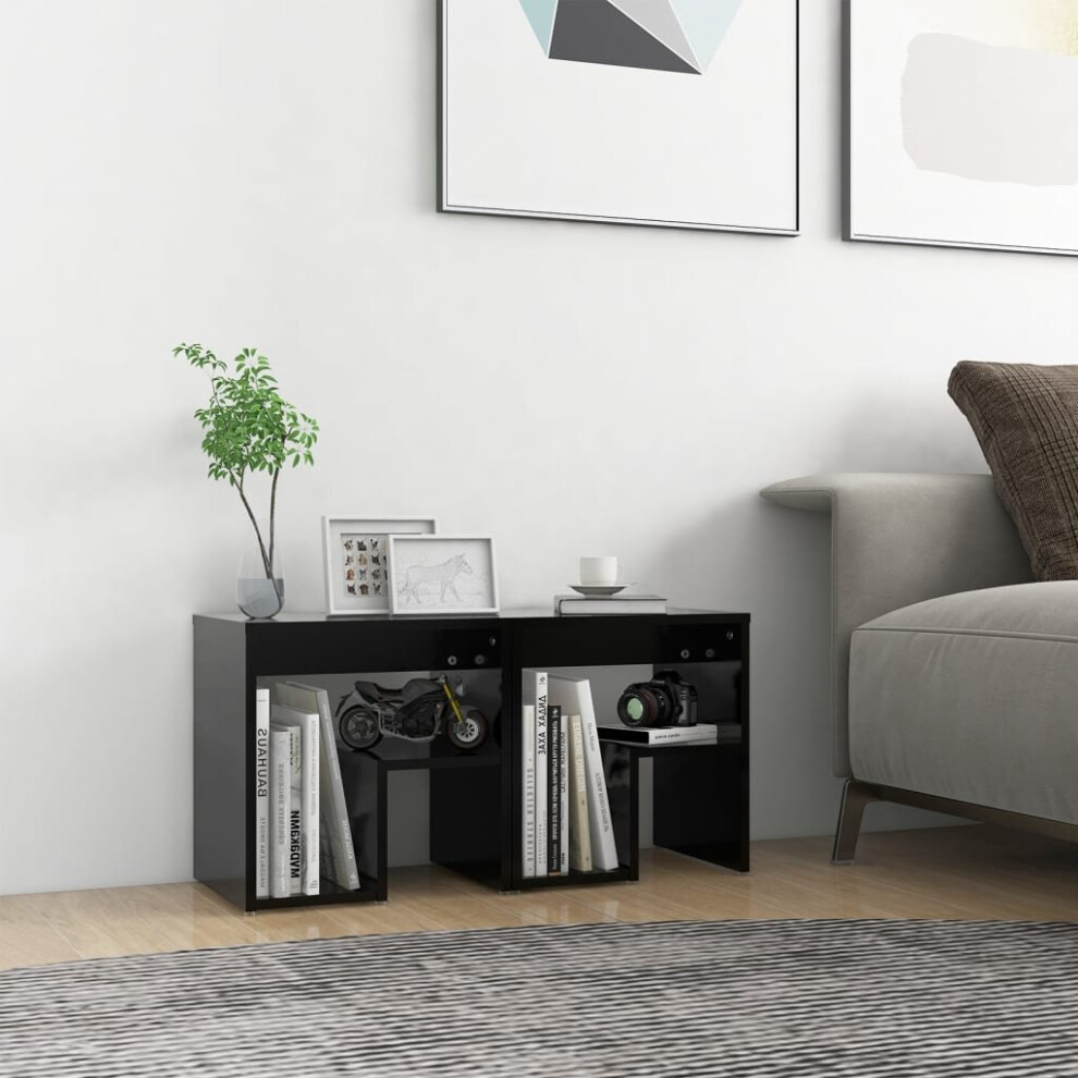 vidaXL 2x Bed Cabinets Black Engineered Wood Bedside Cabinet Table Nightstand