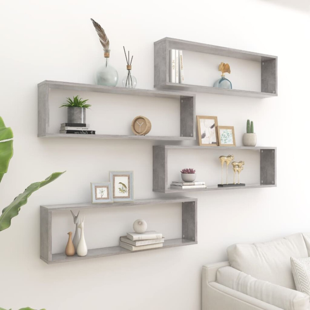 Vidaxl 4X Wall Cube Shelf Concrete Engineered Wood Hanging Floating Shelf Grey