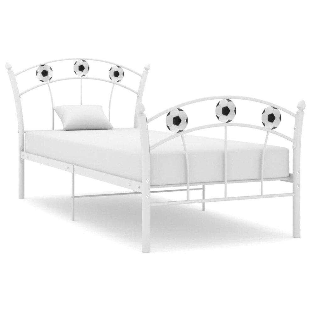 Vidaxl Bed Frame With Football Design White Metal 90X200 Cm Bed Base Bedstead