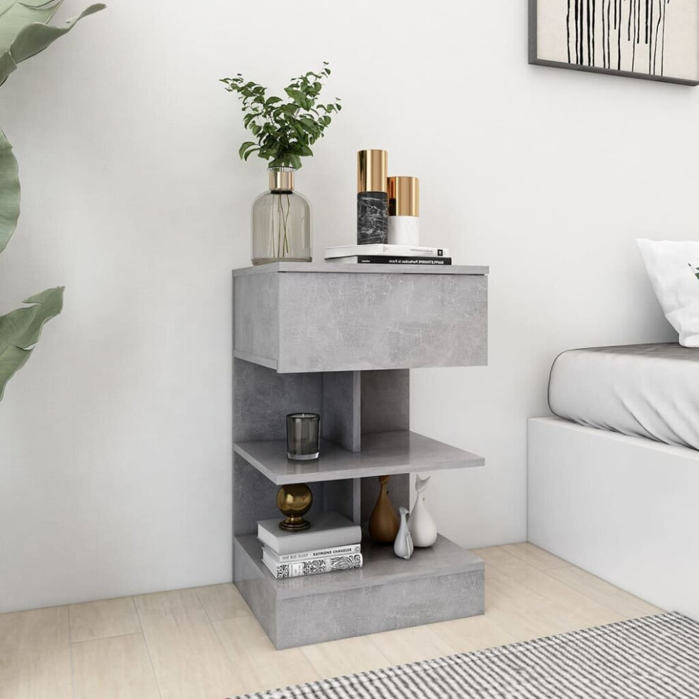 vidaXL Bedside Cabinet Concrete Grey Chipboard Side Table Storage Cabinet