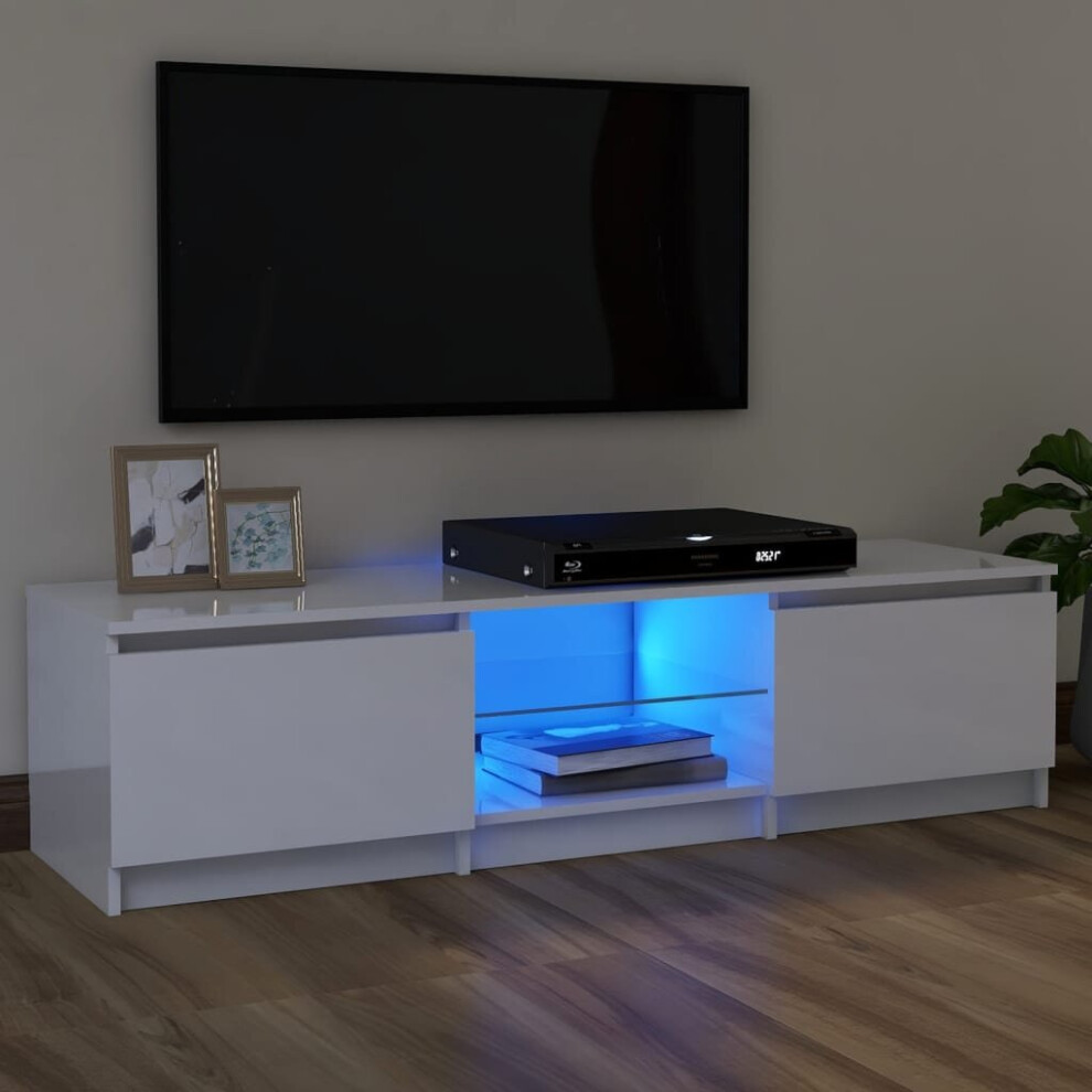 vidaXL TV Cabinet With LED Lights High Gloss White 120x30x35.5 Cm TV Stand