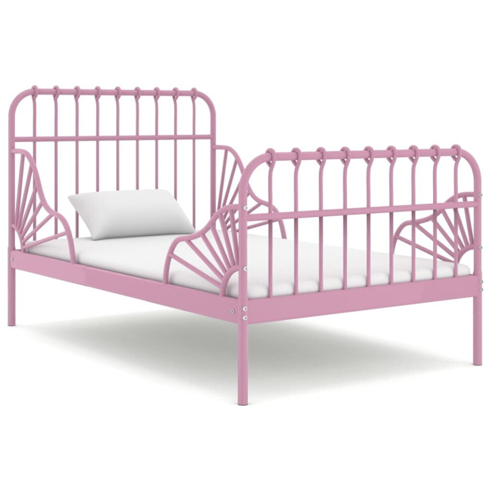 vidaXL Extendable Bed Frame Pink Metal 80x130/200 cm Bed Base Bedstead Set