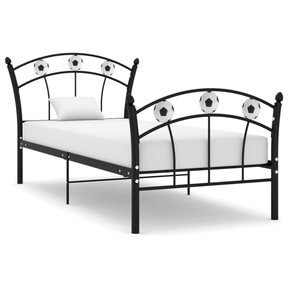 vidaXL Bed Frame with Football Design Black Metal 90x200 cm Bed Base Bedstead