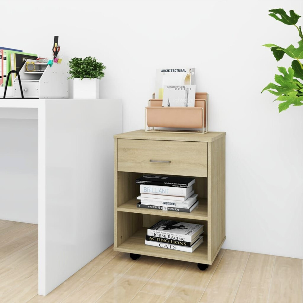 Vidaxl Rolling Cabinet Sonoma Oak Engineered Wood Drawer Rolling Home Cabinet