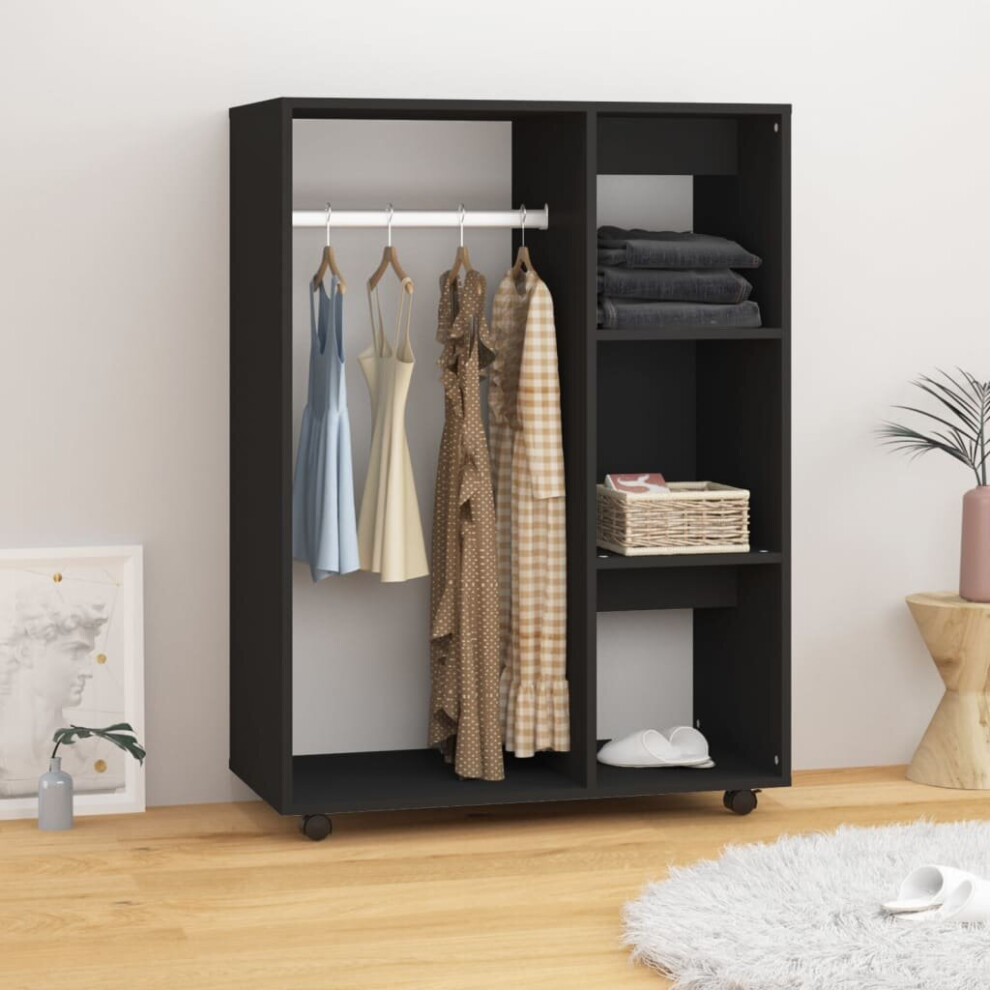 vidaXL Wardrobe Black Engineered Wood Storage Cabinet Hanger Clothes Organiser