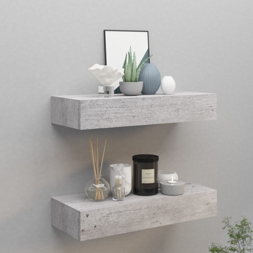 vidaXL 2x Wall Drawer Shelves Concrete Grey MDF Floating Cabinet Wall Shelf