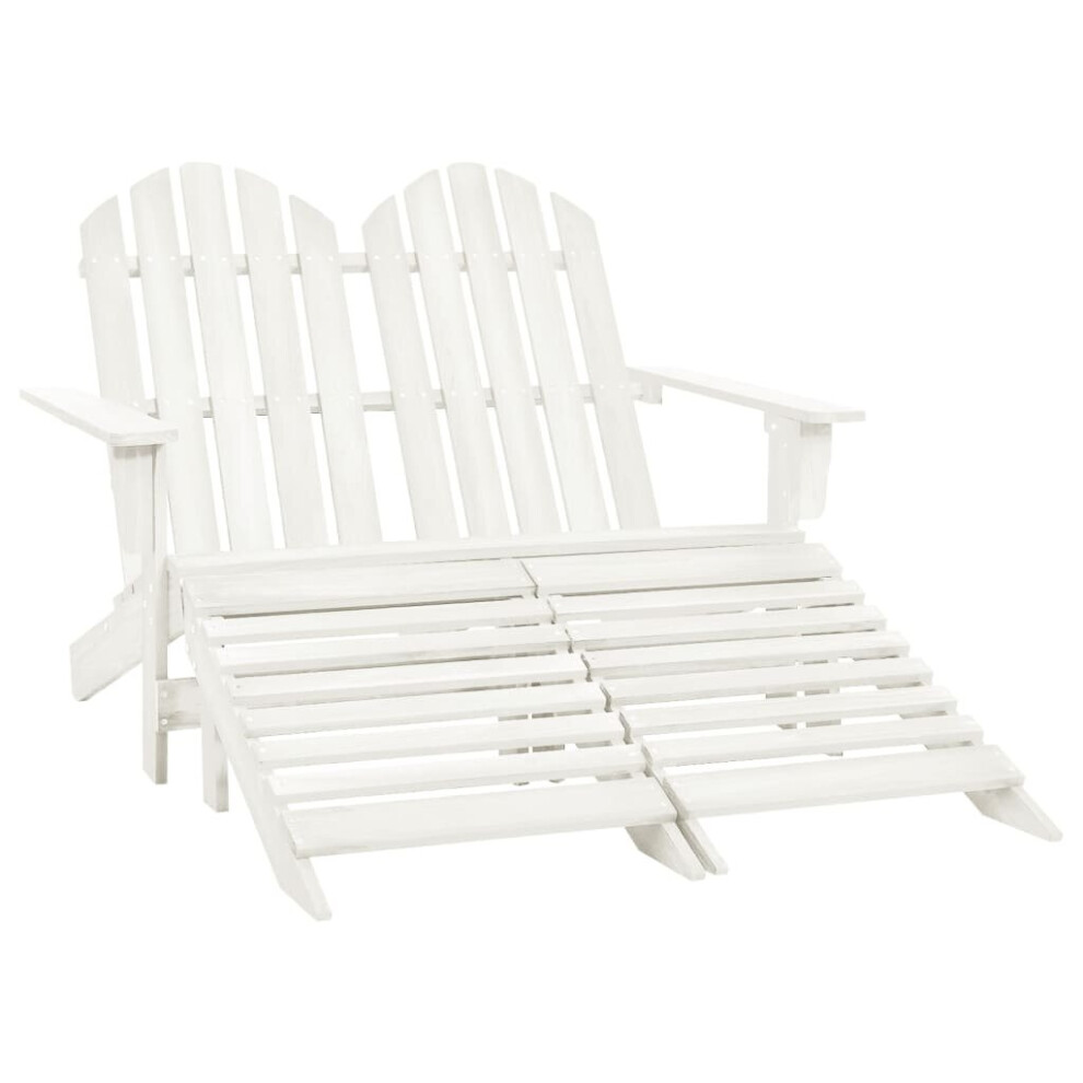 vidaXL Fir Wood 2-Seater Garden Adirondack Chair&Ottoman White Wooden Armchair