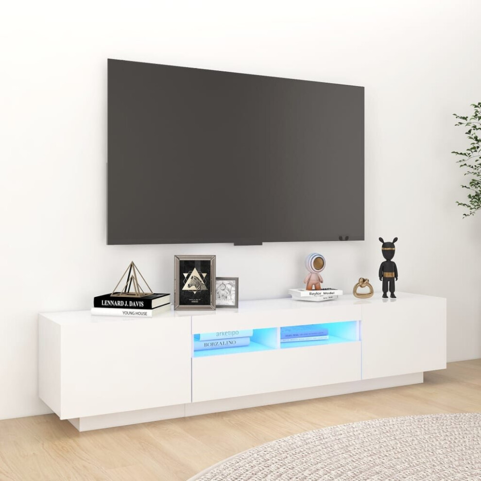 vidaXL TV Cabinet with LED Lights White 180x35x40 cm TV Stand Hifi Cabinet Set