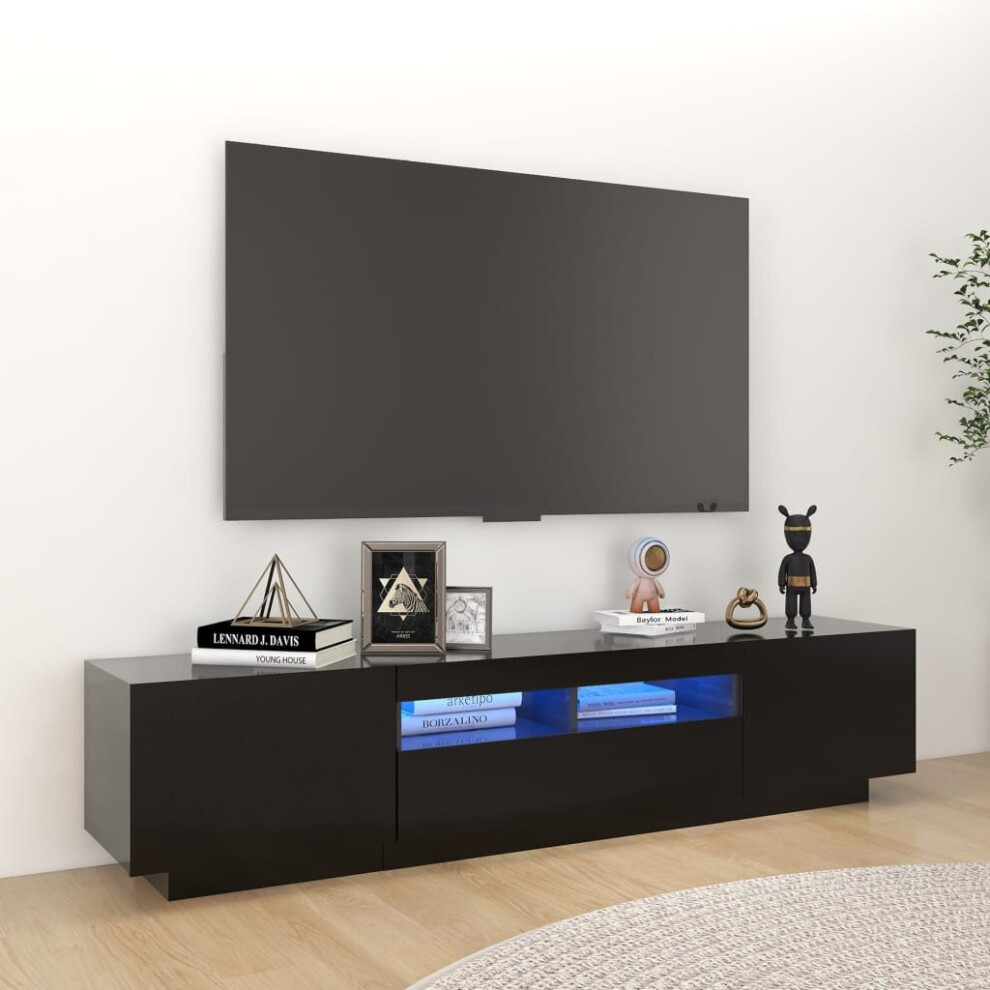 vidaXL TV Cabinet with LED Lights Black 180x35x40 cm TV Stand Hifi Cabinet Set