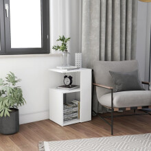 vidaXL White Side Table with Magazine Rack – Engineered Wood, 36x30x56 cm, Tip-Resistant with Wall Attachment (802993)
