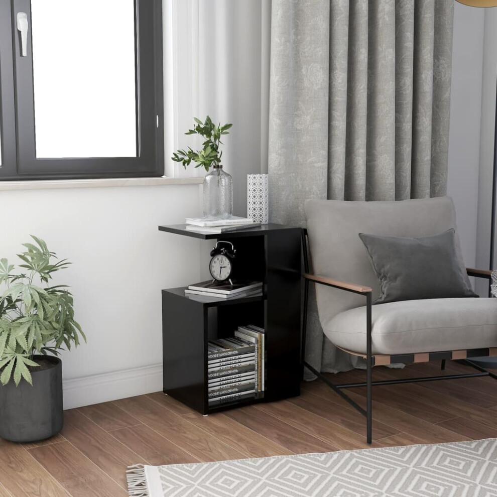 vidaXL Side Table Black Engineered Wood Coffee End Accent Table Magazine Rack