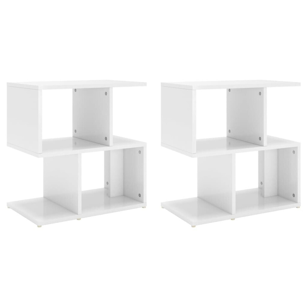 vidaXL 2x Bedside Cabinets High Gloss White Chipboard Telephone Stand Set