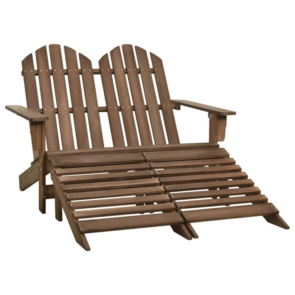 vidaXL Fir Wood 2-Seater Garden Adirondack Chair&Ottoman Brown Wooden Armchair