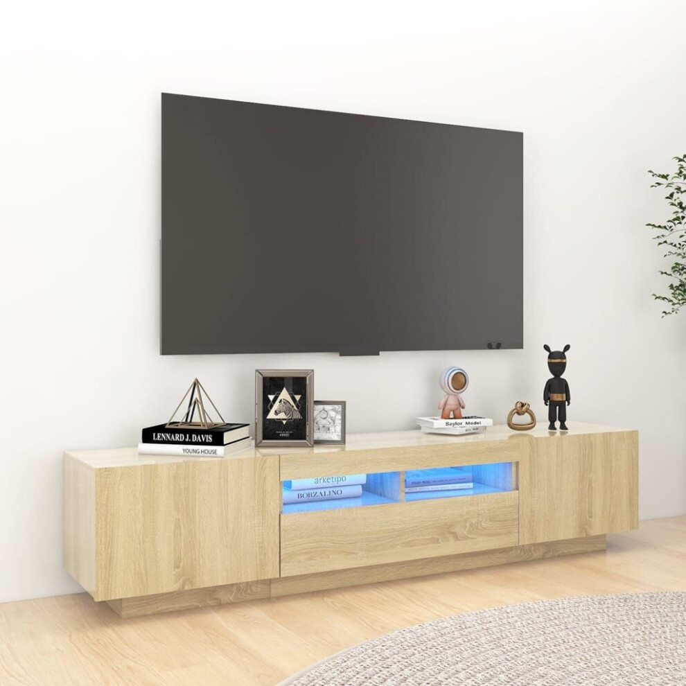 vidaXL TV Cabinet with LED Lights Sonoma Oak 180x35x40 cm TV Stand Hifi Cabinet