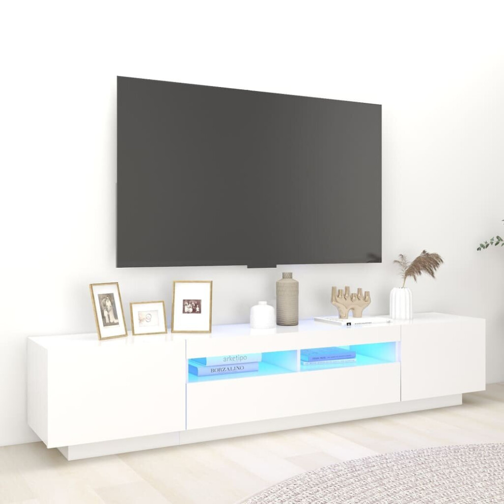 vidaXL TV Cabinet with LED Lights White 200x35x40 cm TV Stand Hifi Cabinet Set