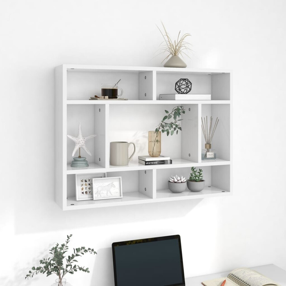 vidaXL Wall Shelf White Engineered Wood Hanging Wall Display Shelf Cabinet Set